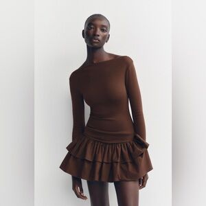 Zara Chocolate Brown Long Sleeve Dress
